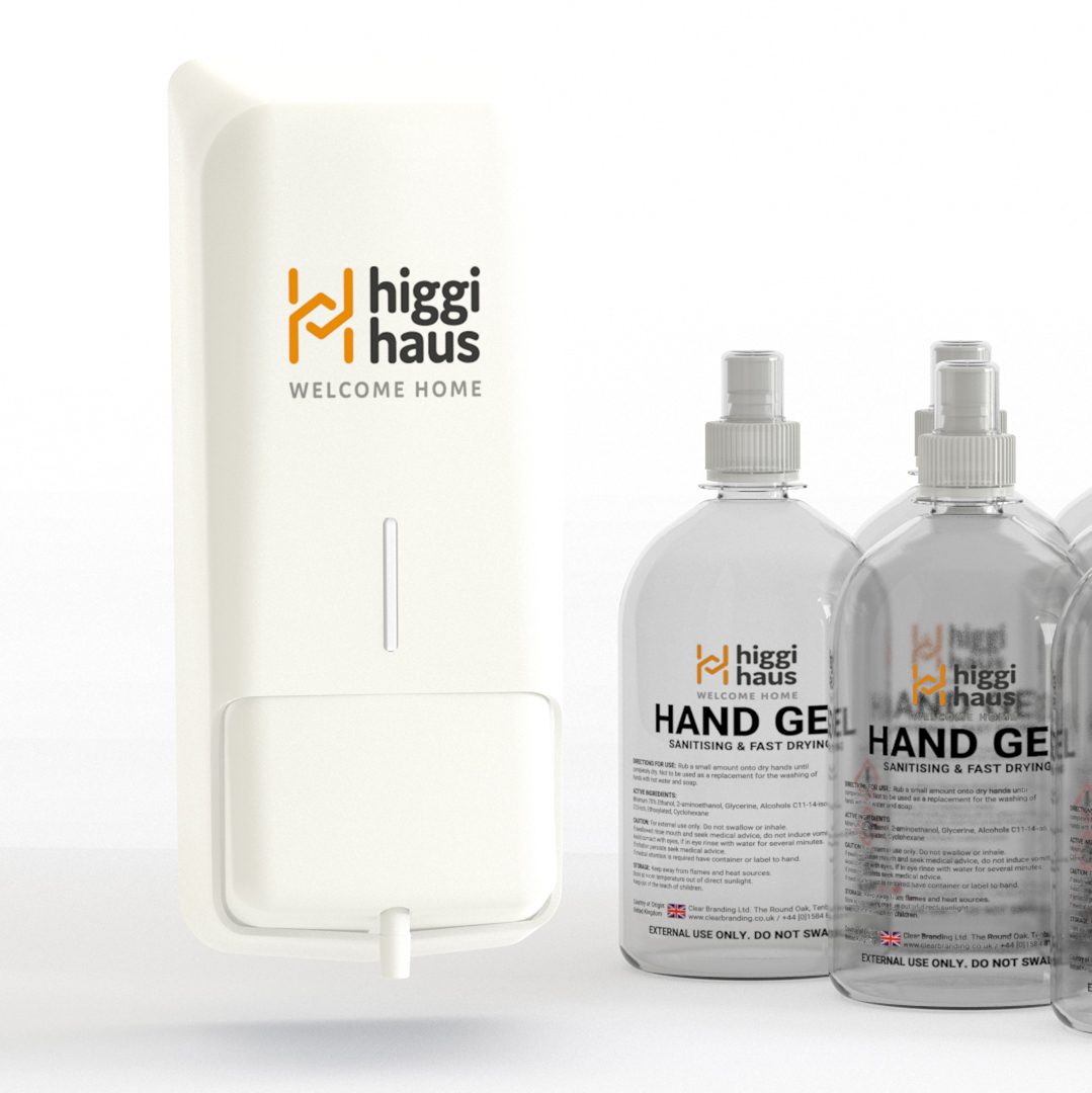 clear protection higgihaus branded sanitiser and dispensers 